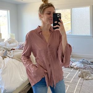 Mauve Belled Sleeve Button Down Blouse